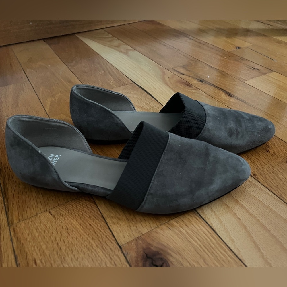 Eileen Fisher Grey Size 6‎ Flute Suede Flat Pointed Toe EUC